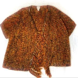 CHICOS Size 1 Knit Open Front Boxy Fringe Sweater